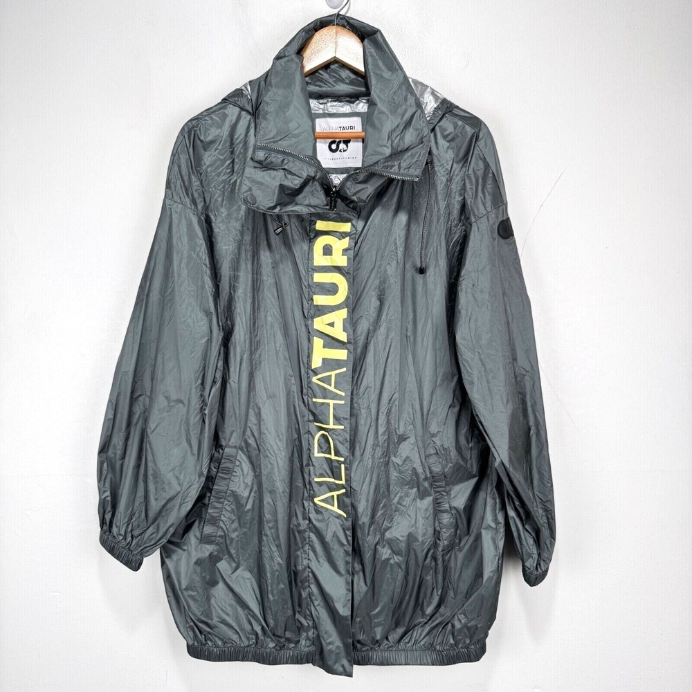Alpha Tauri Windbreaker Jacket Men Small Gray Zip‎ Spell Out Hooded F1 Formula 1